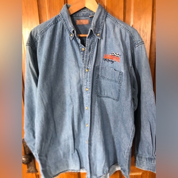 Vtg Schneider National Racing Denim Button Up - Picture 1 of 13